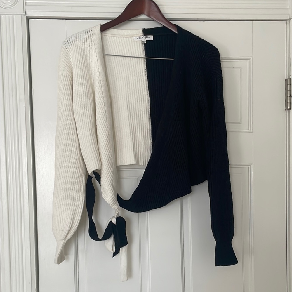 Two-Tone Black and White Cropped Sweater